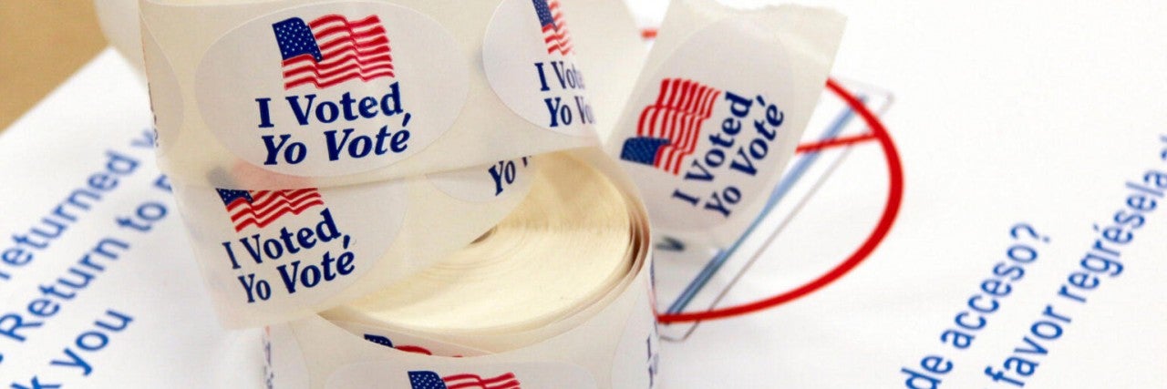 Election 2020: A Bipartisan Analysis and a Focus on Florida; roll of stickers; i voted;