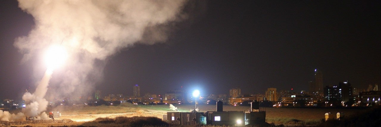 Photo of Iron Dome intercepting rockets