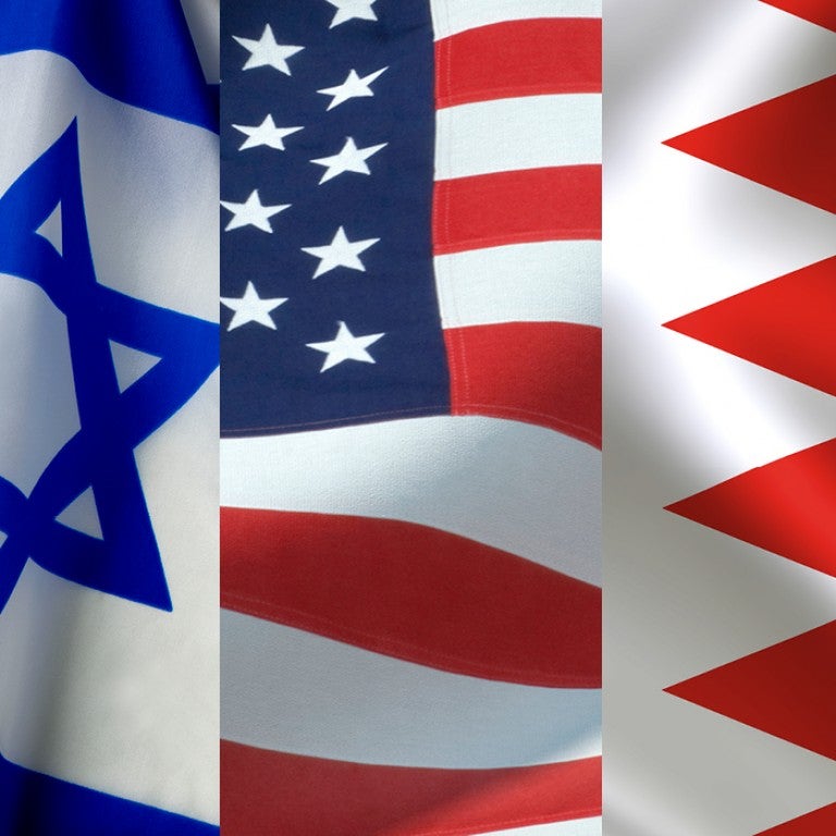 Flags of the US, Israel, UAE, and Bahrain